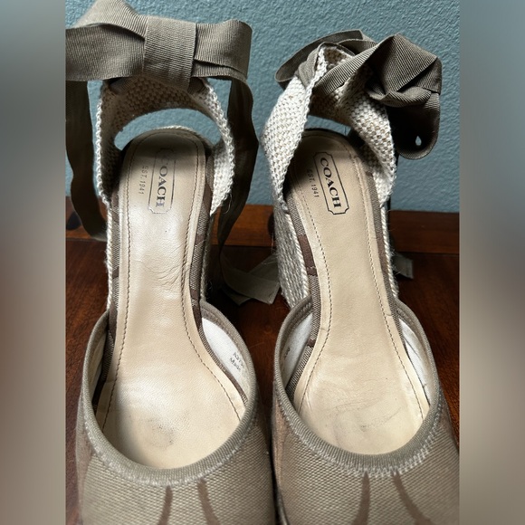 Coach Kellie Logo Ribbon Tie Espadrilles Closed Toe Wedges Sandals Raffia Shoes - Picture 15 of 16